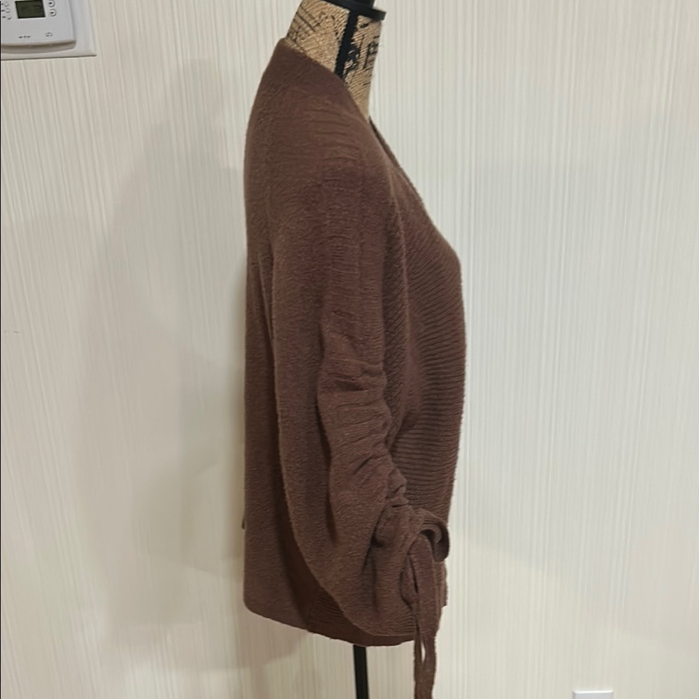 Lucky Brand Chocolate Brown Open-Front Cardigan Tie Sleeves - Picture 9 of 11
